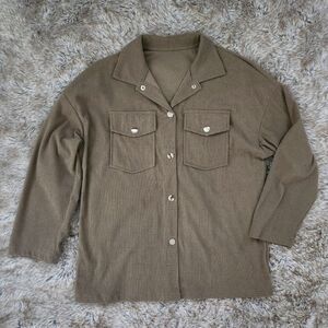 Emery Rose Waffle Knit Snap Front Shacket Brown‎ Size Medium
